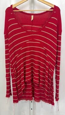 FREE PEOPLE Sunset Park Striped Thermal Tunic Top Oversize Red Size S